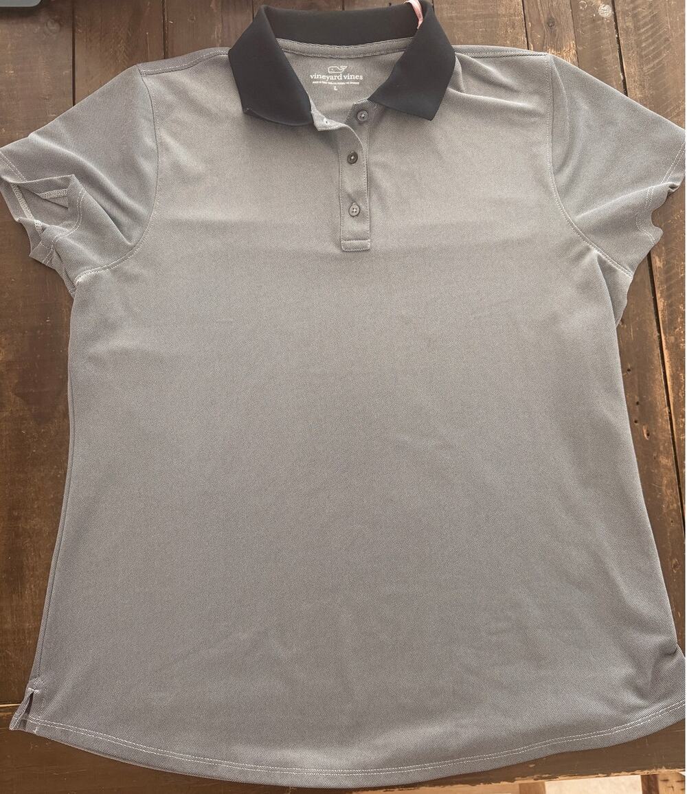 Vineyard Vines Women’s L Performance Pique Polo Gray Blue Short Sleeve 6K6016